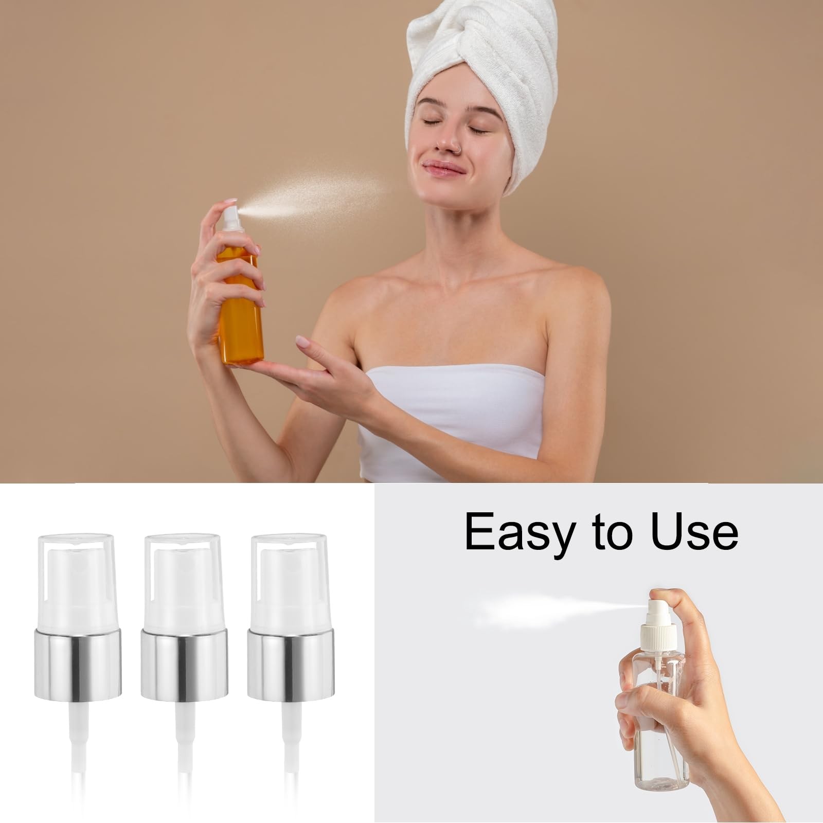 uxcell 6 Pcs Silver White Spray Top, 18/410 Fine Mist 18/410,