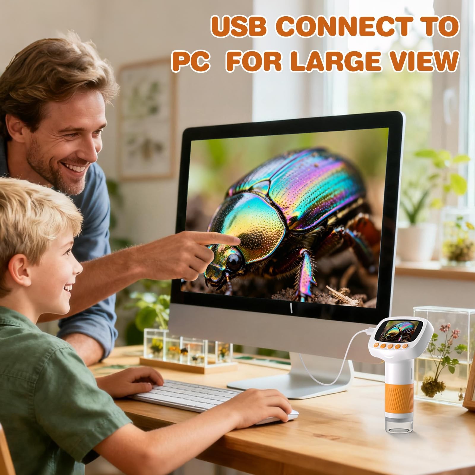 Pocket Kids Microscope for Over 3 Years Old, 1000X Handheld orange