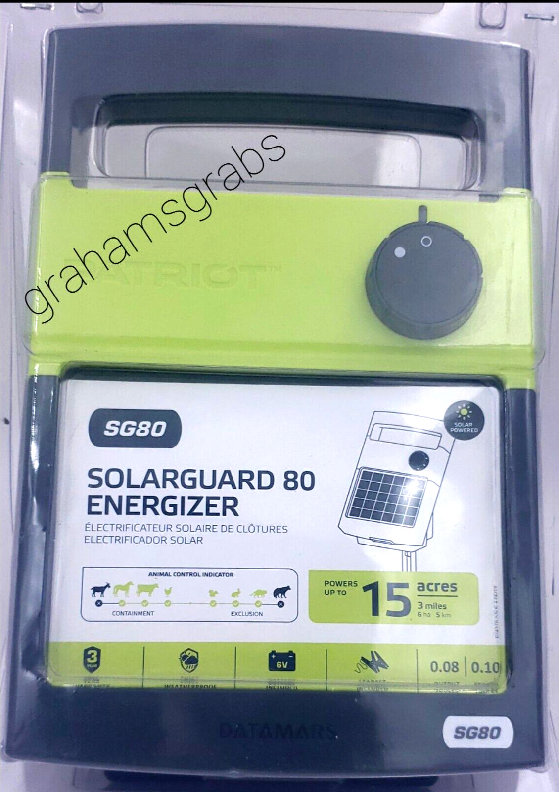 PATRIOT SOLARGUARD 80 SG80 PORTABLE SOLAR FENCE ENERGIZER 15 ACRES 3 MILES NEW