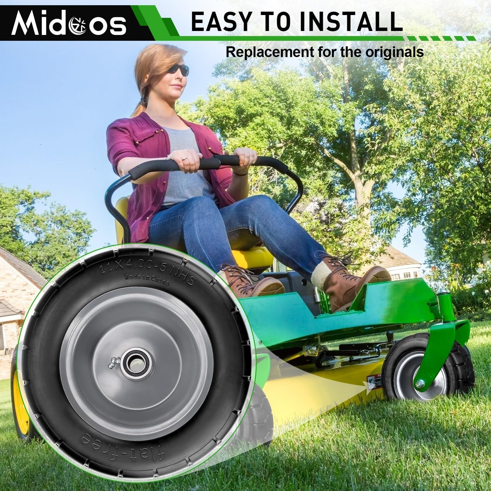 11×4.00-5» Lawn Mower Tires Flat Free, Zero Turn Mower Front Tires, 11×4-5 S…