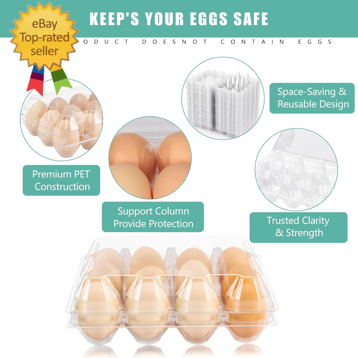 100 Packs Egg Cartons Cheap Bulk，Plastic for 12 Eggs,Clear Egg Cartons 3*4 Grids