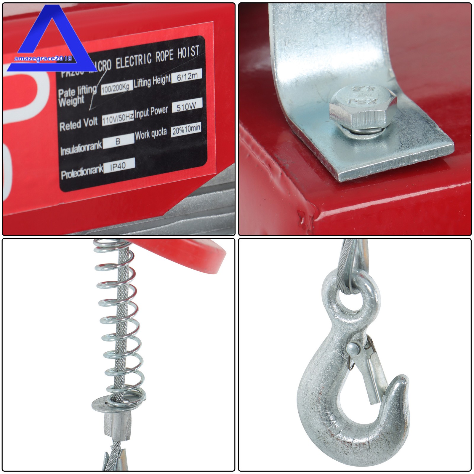 PA200 Mini Electric Hoist 110v 440lbs/200kg 6.6ft/2m Wired Remote Control