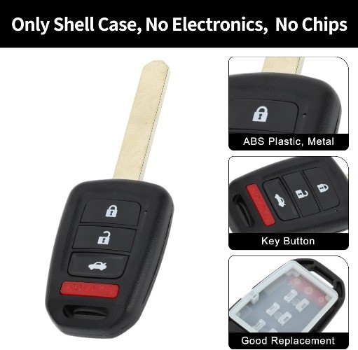 Replacement Key Fob Case for 2013-2015 Honda Accord, 4-Button Remote Shell MLBHL