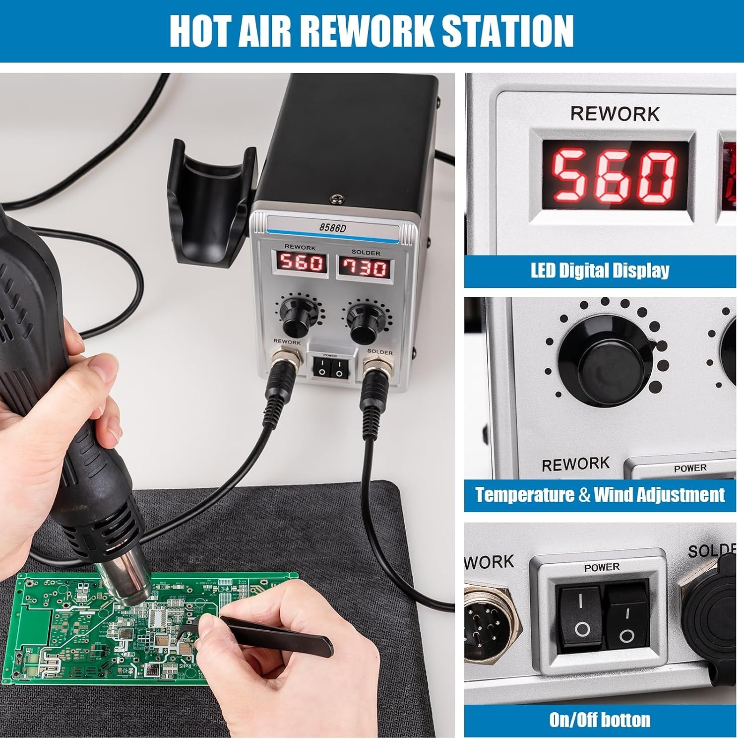 2 In 1 Soldering Iron Station SMD Hot Air Rework With Heat Gun Solder Iron Kit