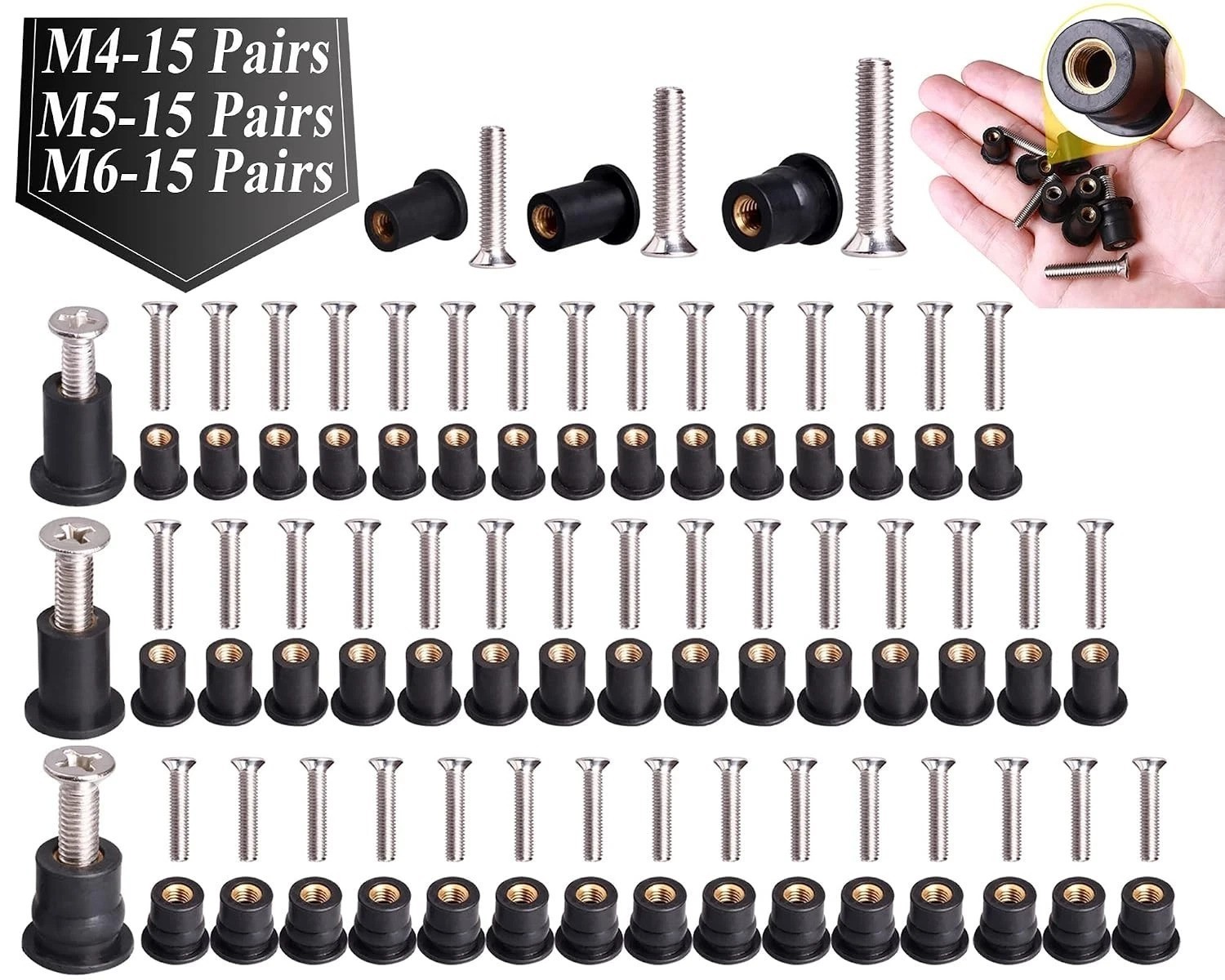 Complete 45-Pair Neoprene Well Nut Kit M4 M5 M6 – Ideal for Marine Applications