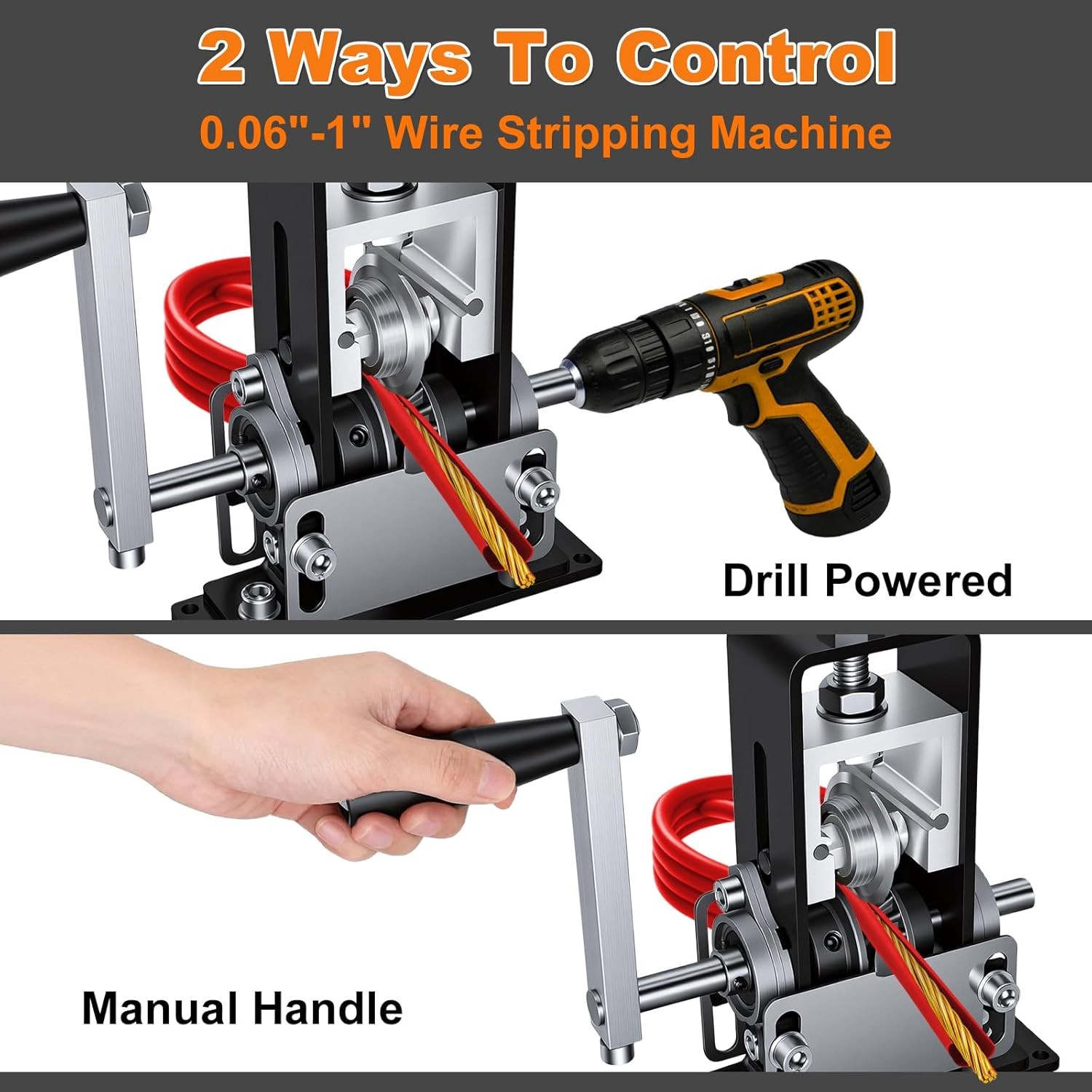 Manual Wire Stripper Machine 0.06″-1″ Hand Crank Drill Powered For Scrap Copper