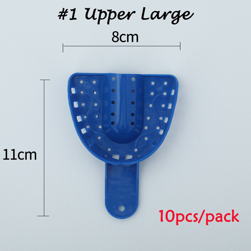 2/10Pcs Dental Plastic-Steel Impression Trays Blue Materials Upper+Lower L M S