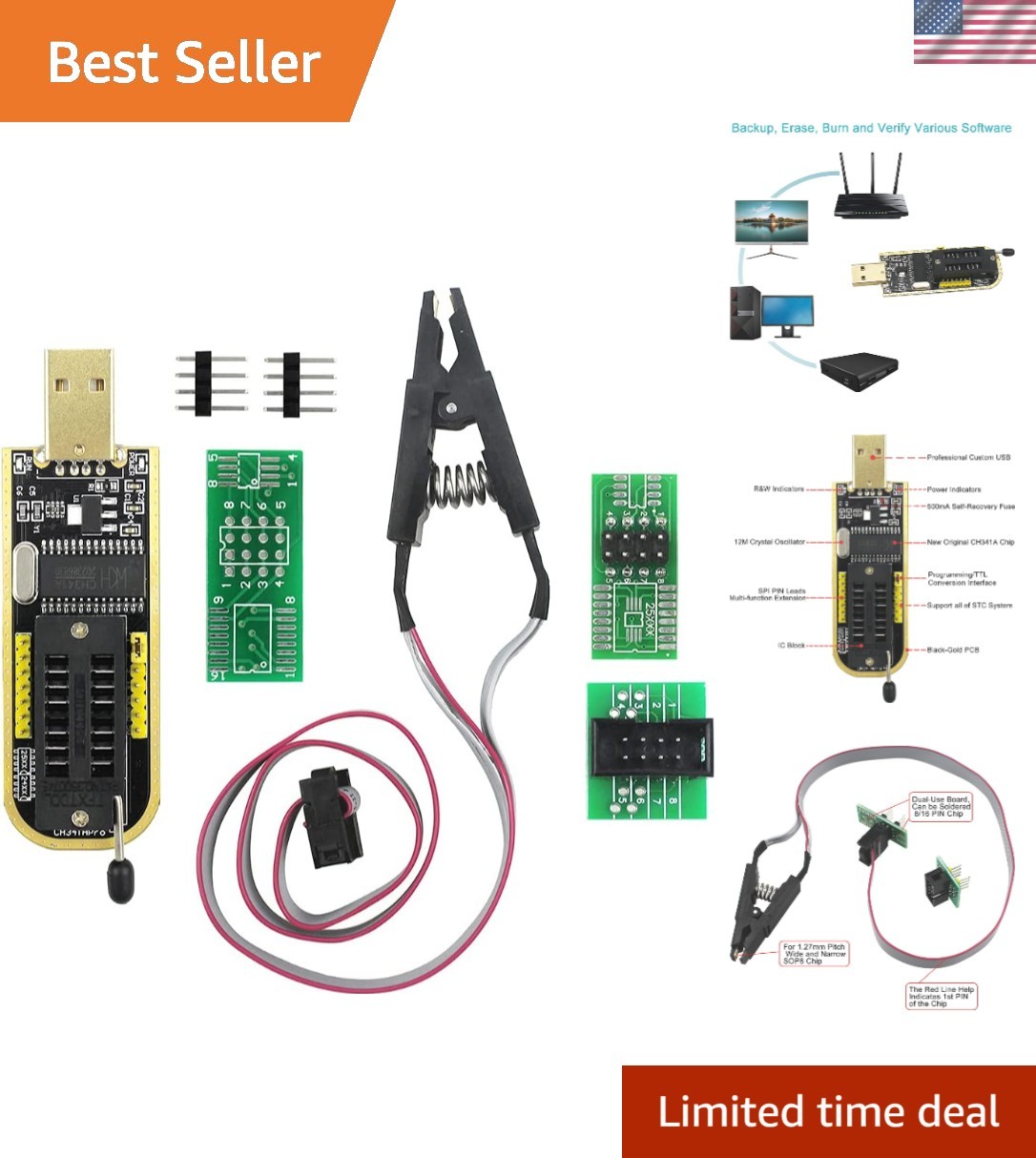 SOIC8 Clip & CH341A USB Programmer for Efficient BIOS Chip Programming