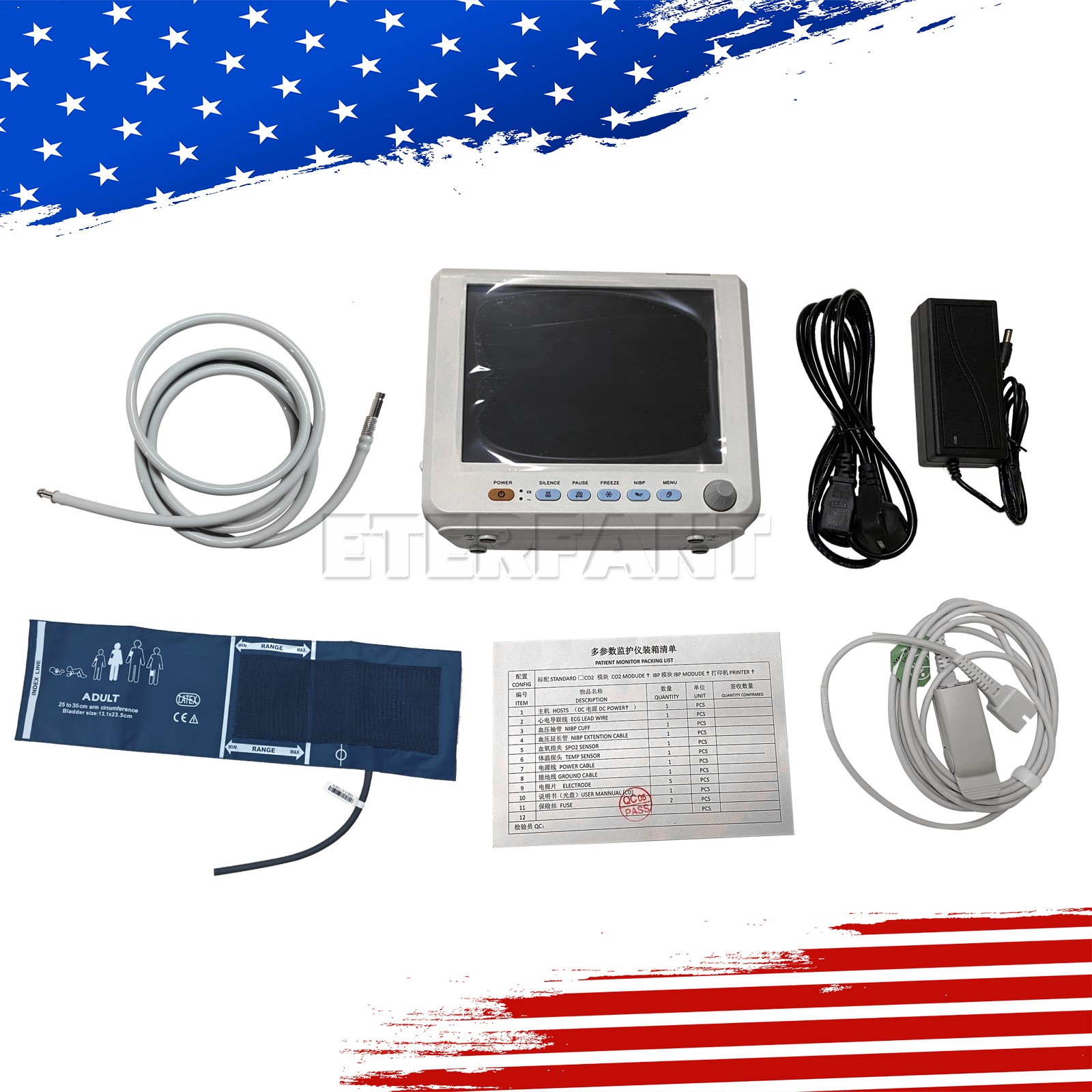 ETERFANT 8″ Patient Monitor ICU CCU Vital Sign for Hospital NIBP SPO2 PR TEMP US