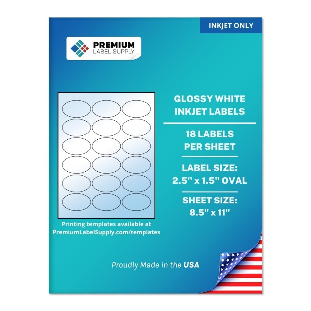 Premium Label Supply Glossy White Oval Sticker Labels 2.5×1.5in 180 Count