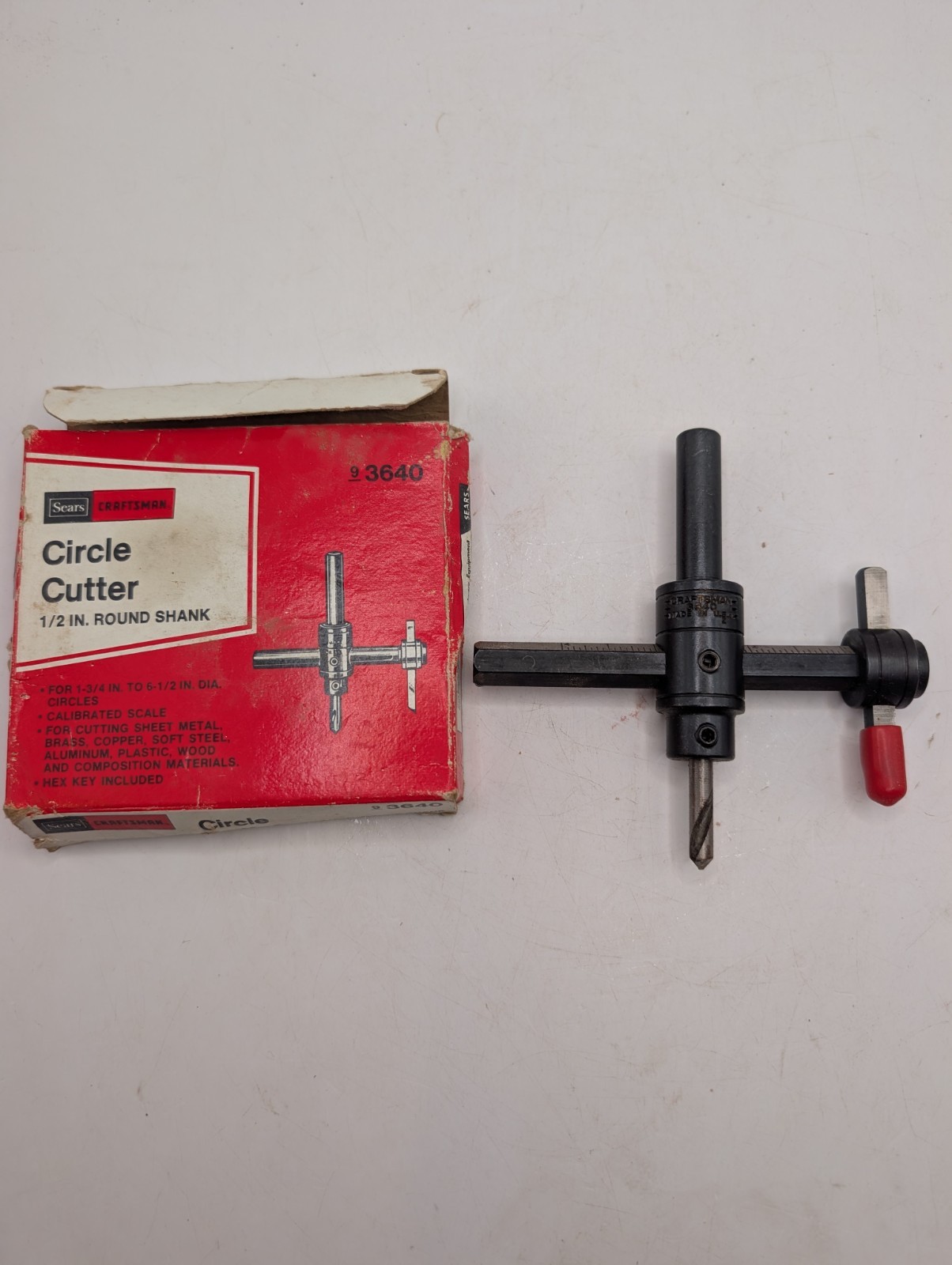 SEARS Craftsman # 3640 Circle Cutter 1/2″ Shank 1-3/4″ to 6-1/2″ Cap Box 9-3640