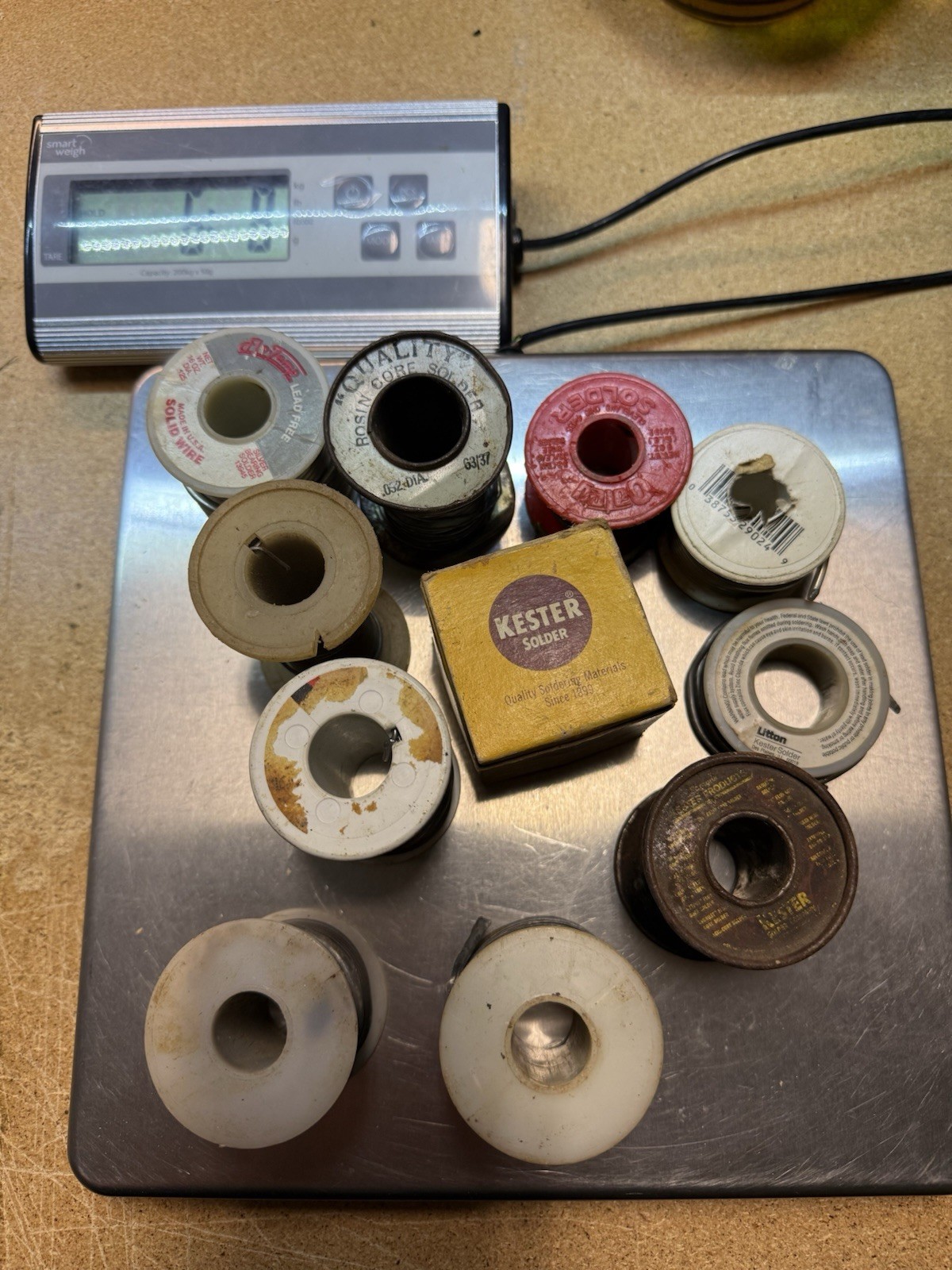 Lot Of 11 Rolls Of Soldering Wire – Various Sizes – 6.8 Lbs Total