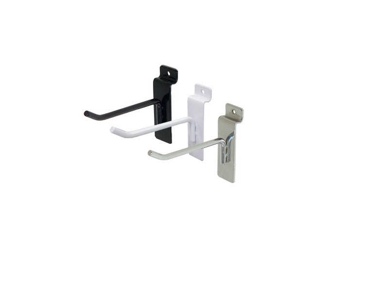 Slatwall Hooks: 1″, 2″, 4″, 6″, 8″, 10″, 12″ – Black, White, Chrome – FREE SHIP!
