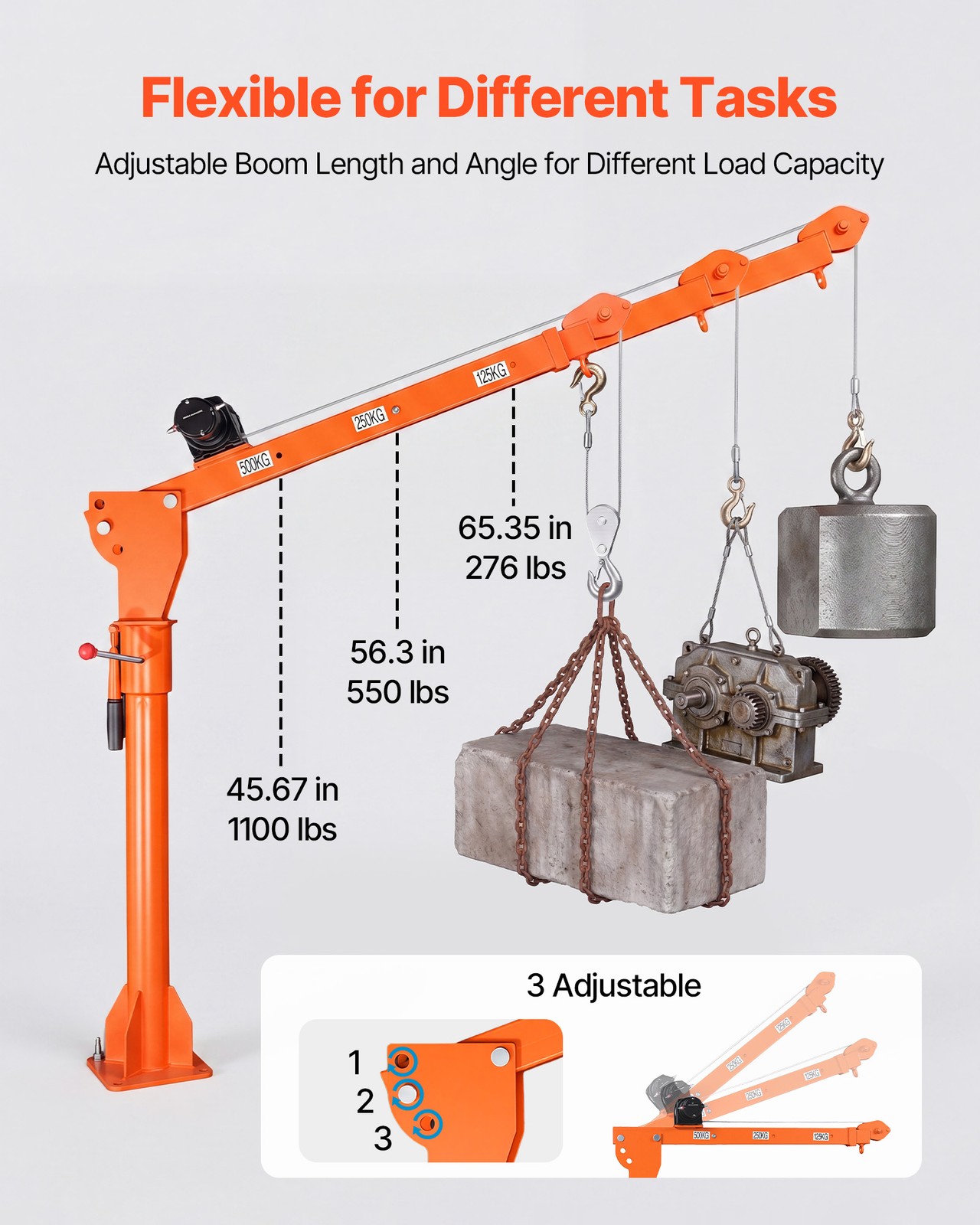 VEVOR Electric Pickup Truck Crane 1100 lbs Winch Steel Foldable Lumber Lifting