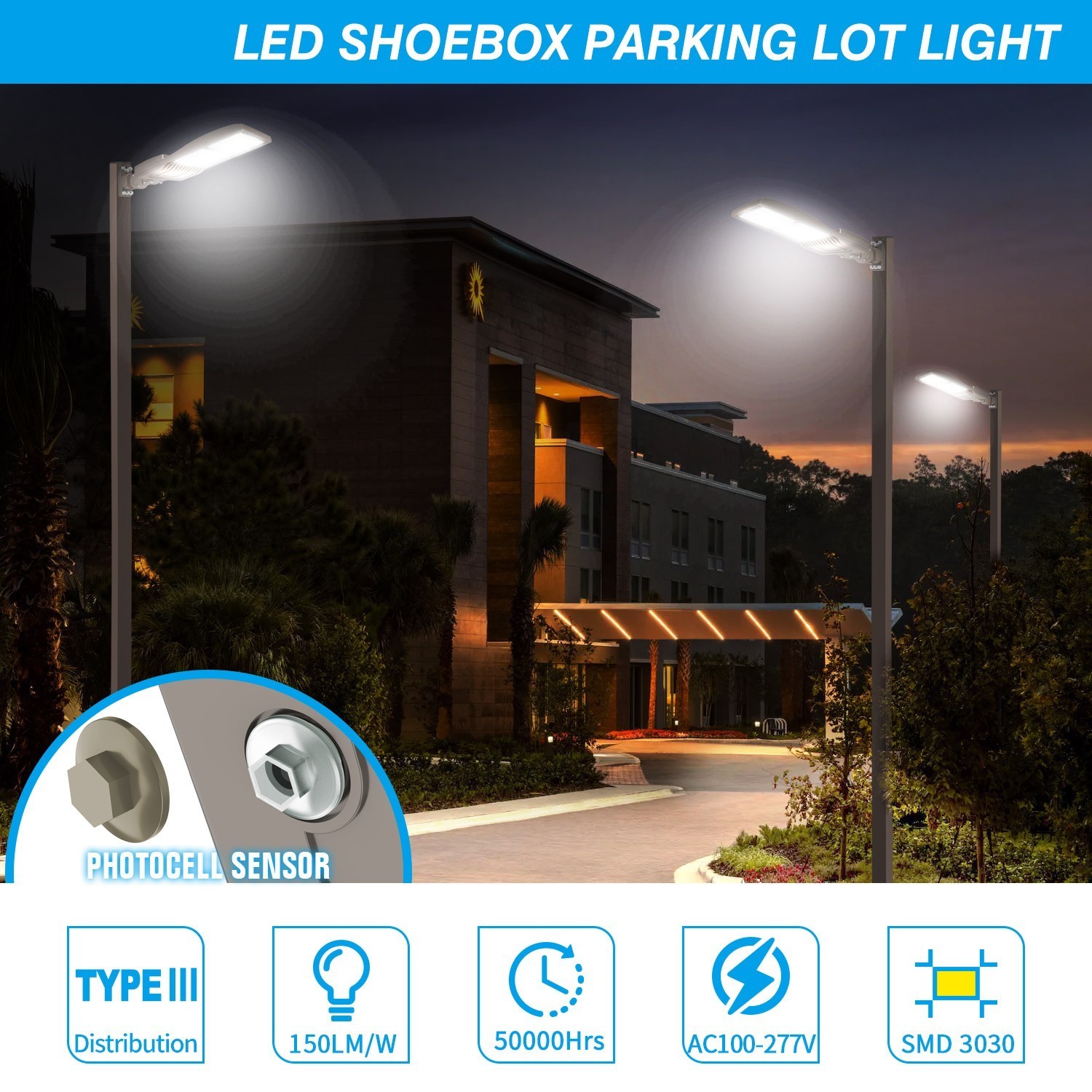 450W 67500LM LED Parking Lot Light IP65 Outdoor Street Floodlights Dusk to Dawn