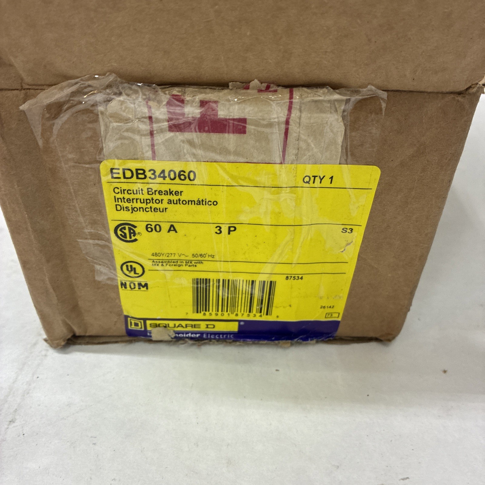 Square D EDB34060 60 Amp 480/277V 3 Pole Circuit Breaker-