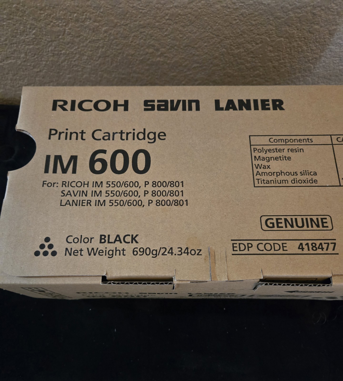 Ricoh 418477 IM 600 Black Toner Cartridge Genuine OEM New Sealed