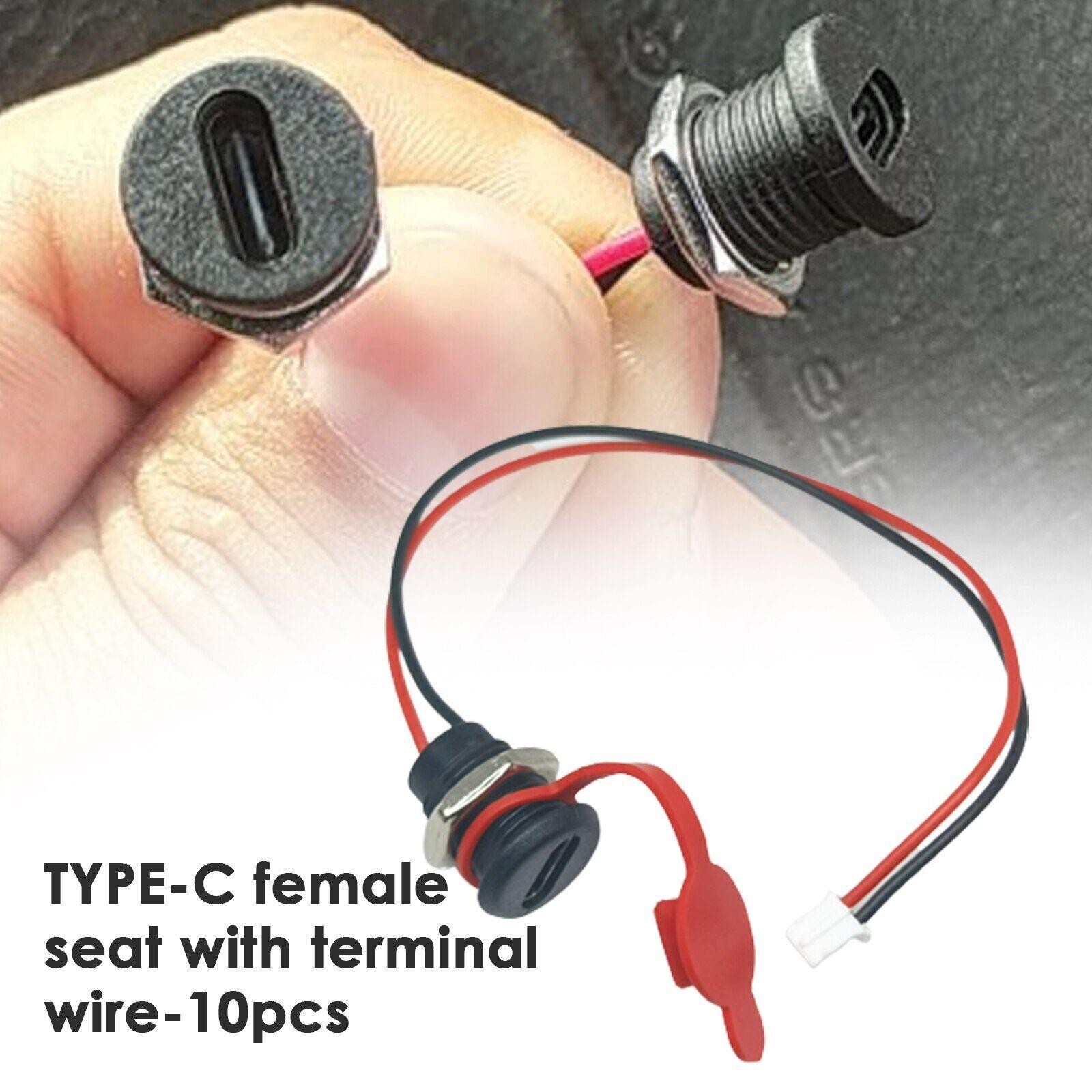 10PCS USB Connector 2Pin Type-C Female Waterproof Current Fast Charger Jack Port