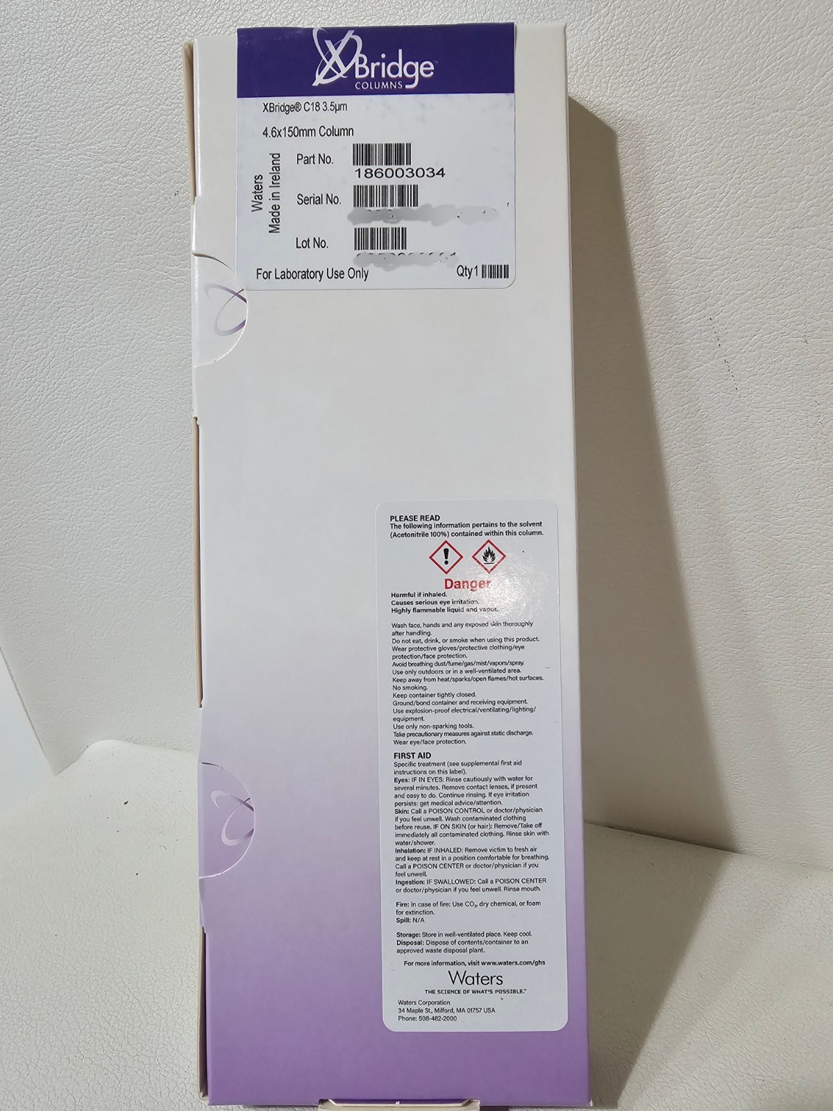 Item number: 186003034 HPLC Column XBridge C18, 130Å, 3.5µm 4.6x150mm