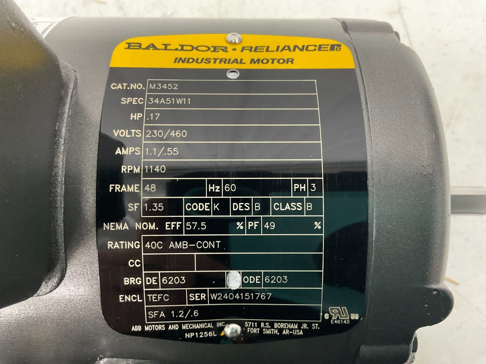 BALDOR ELECTRIC General Purpose Motor M3452 59VY20