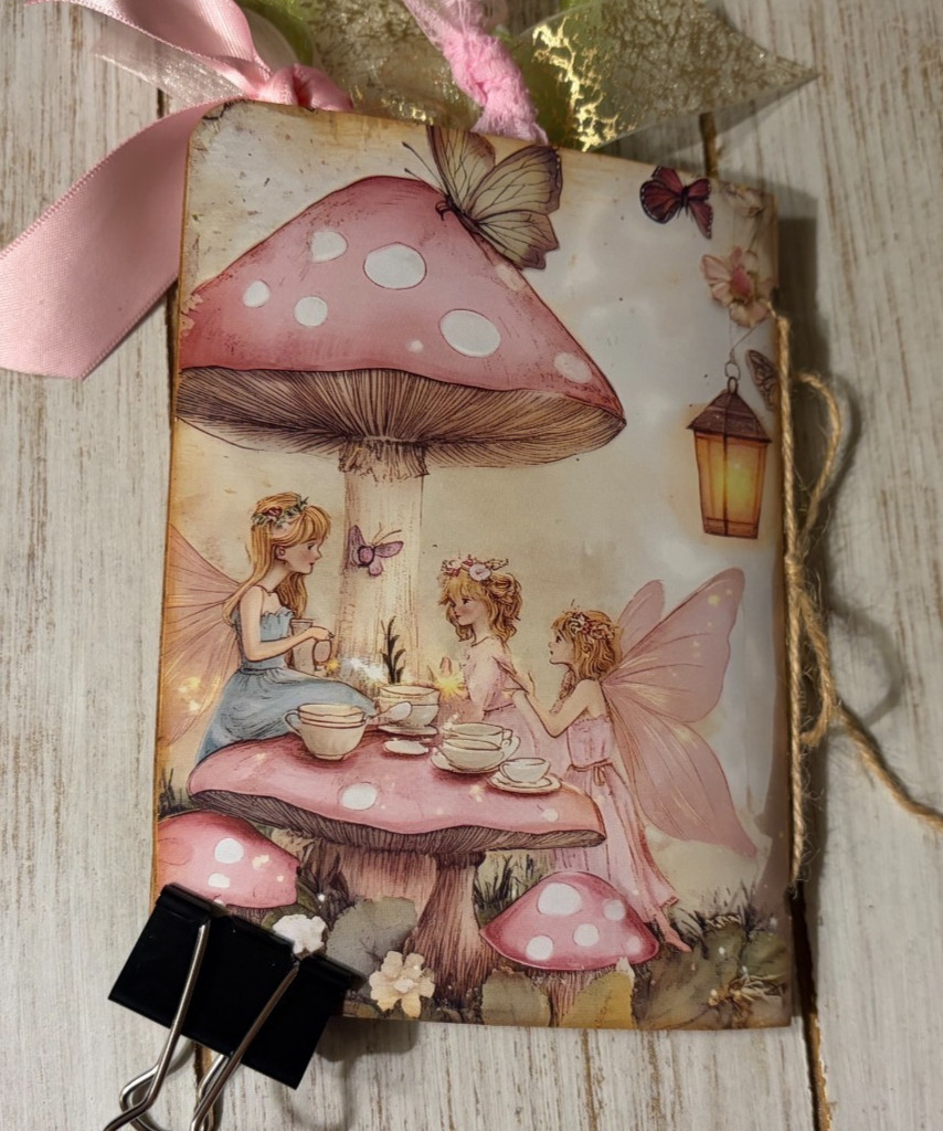 Junk Journal Handmade Booklet Book Vintage «Pink Fairies» Pockets, Ephemera