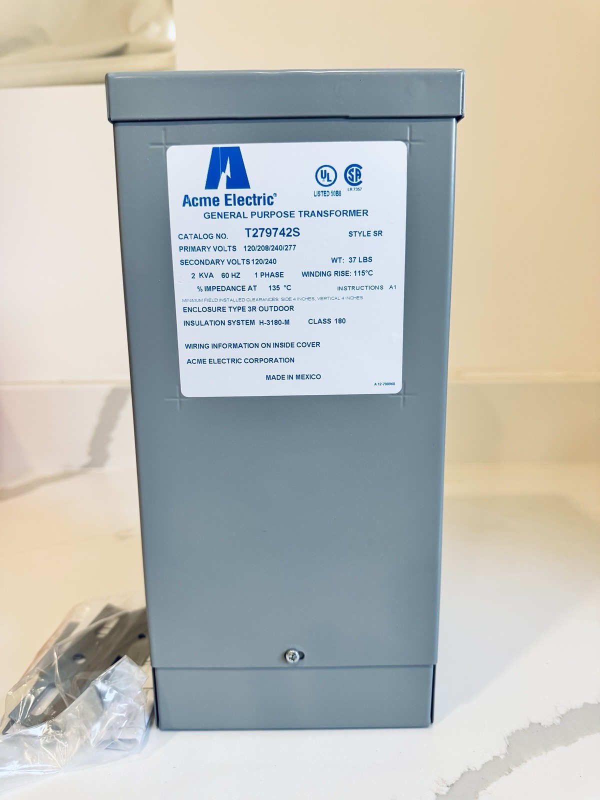 Acme Electric T279742s Low Voltage Distribution Transformer, 2 Kva, Nema 3R,