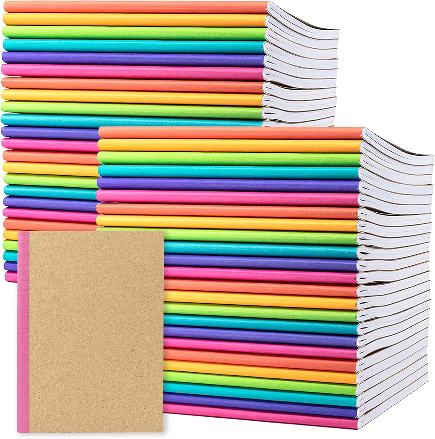 48-Pack Composition Notebook Journals, 120 Pages, Kraft Cover with Rainbow