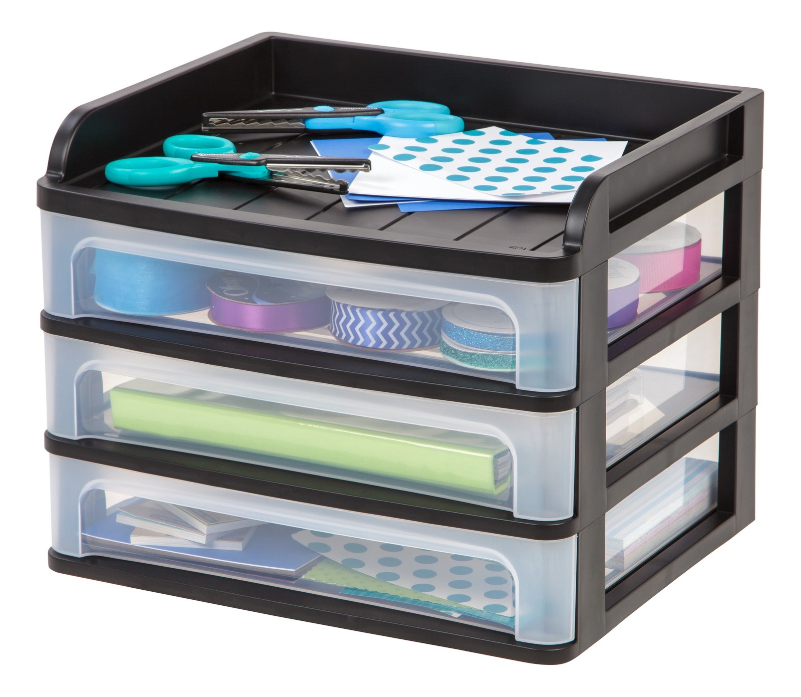Medium 3-Drawer Desktop Organizer with Open Tray Top, 1 Pack, Plastic Drawer