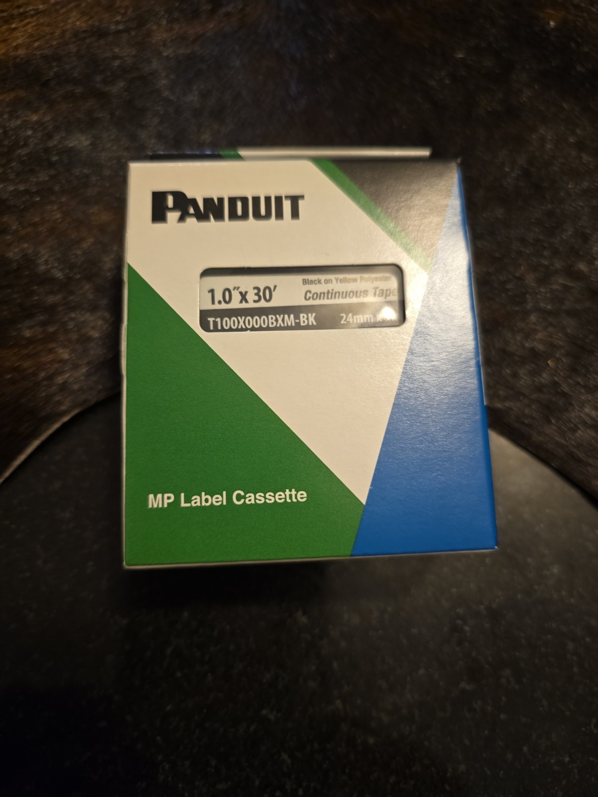 PANDUIT T100X000BXM-BK Cassette, Continuous Tape, Vinyl, 24mmx9m Black On Yellow