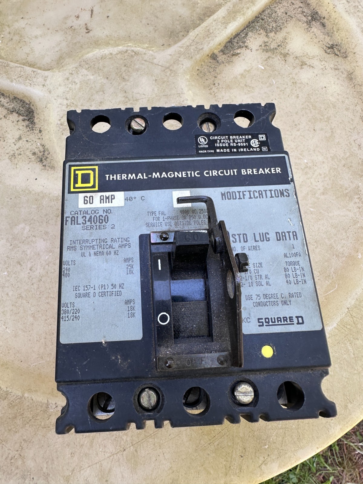 SQUARE D Thermal Magnetic Circuit Breaker FAL34060 60 Amp