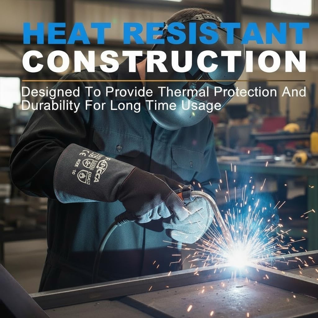 Fireproof 16″ Leather Gloves 932°F Heat Resistant for Grill, Fireplace, Welding