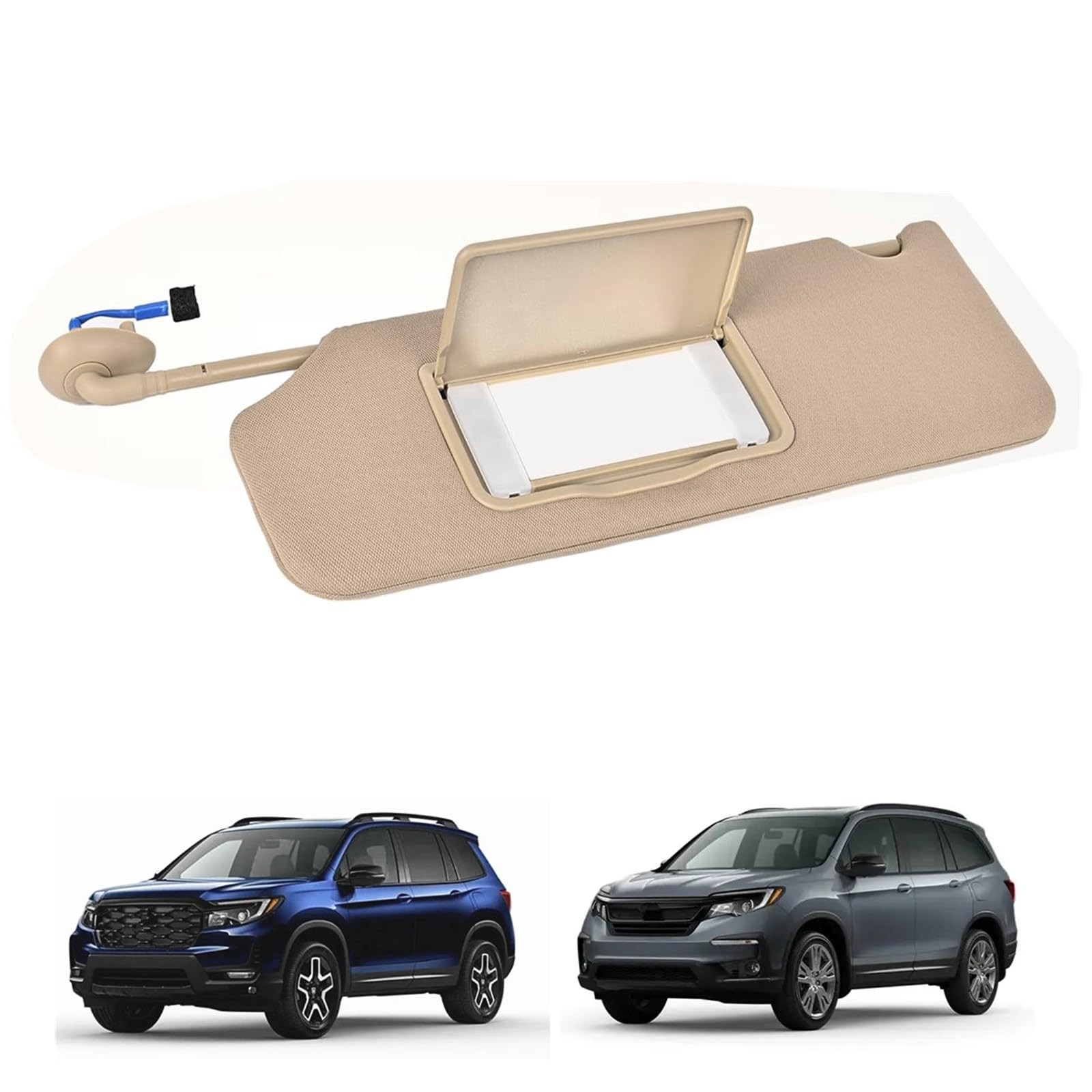 Sun Visor Driver LH Beige with Mirror Light for Pilot Ridgeline Passport 2016-23