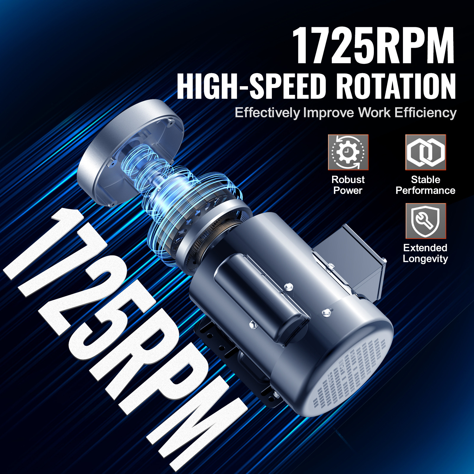 1HP Electric Motor 1725RPM AC115V/230V 56C Frame 1-Phase 5/8″ Keyed Shaft