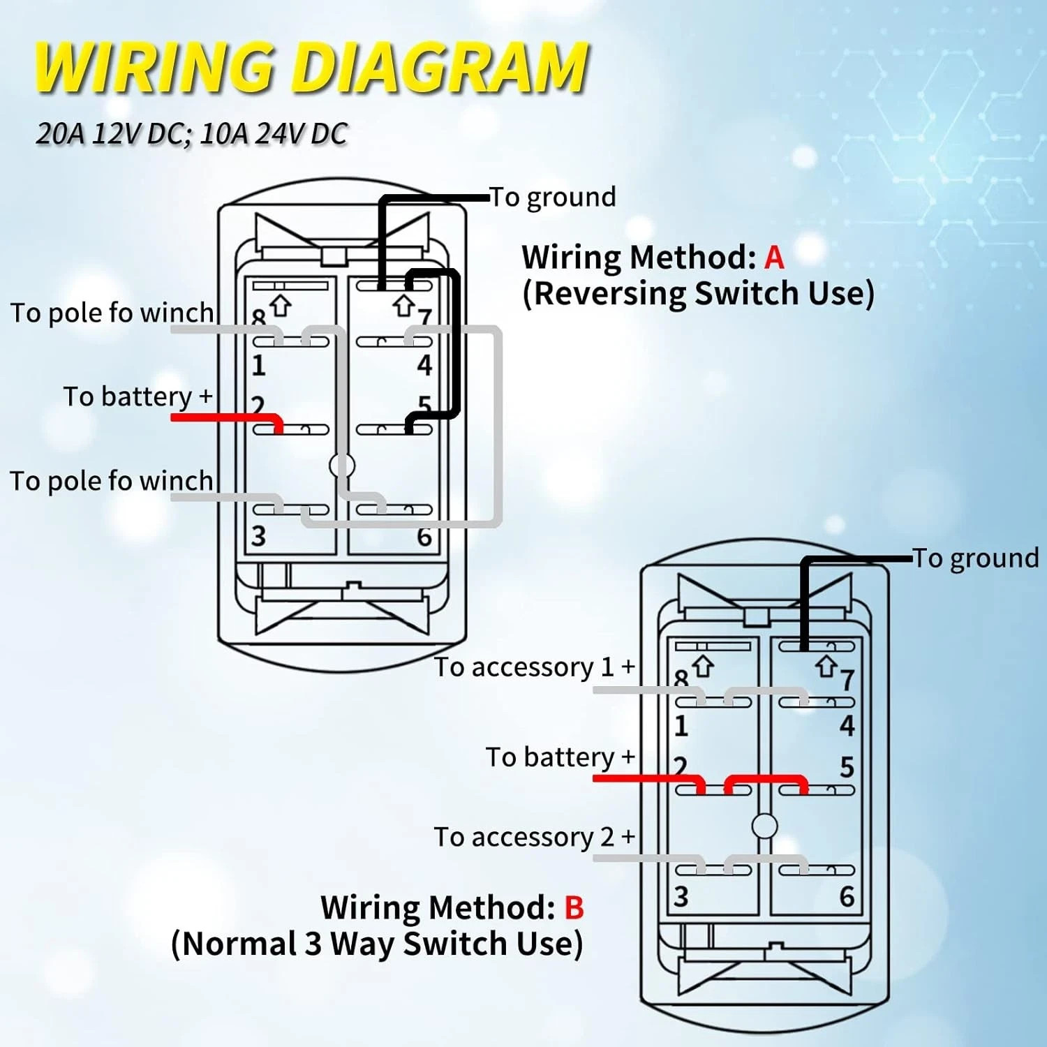 Marine Rocker Switch 12V 20A 3 Position on off on DPDT 7 Pin 3 Way Rocker Switch