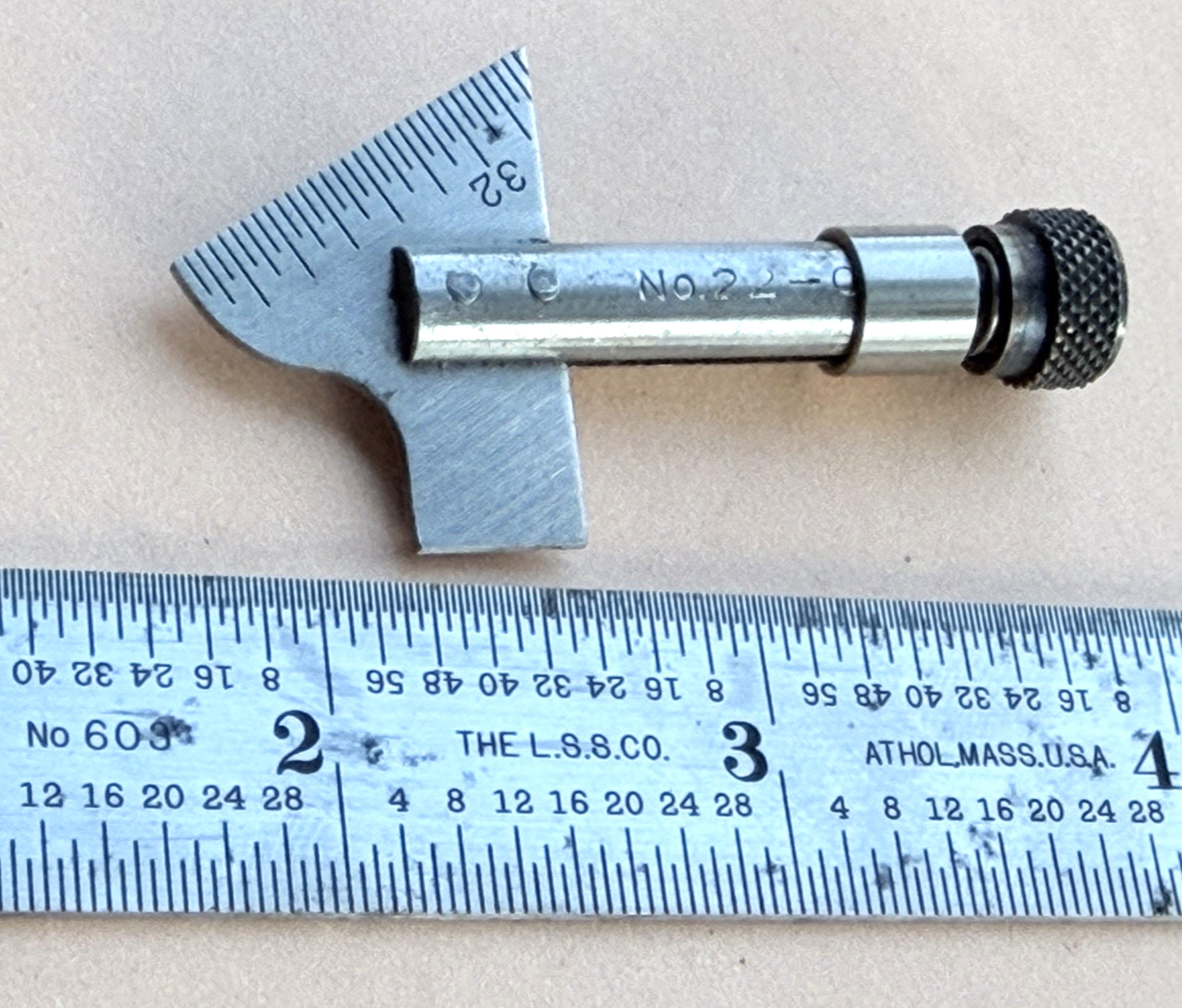 STARRETT No.22-C 59 Degree Drill Point Gage W/No. 603R Tempered Steel Rule. USA
