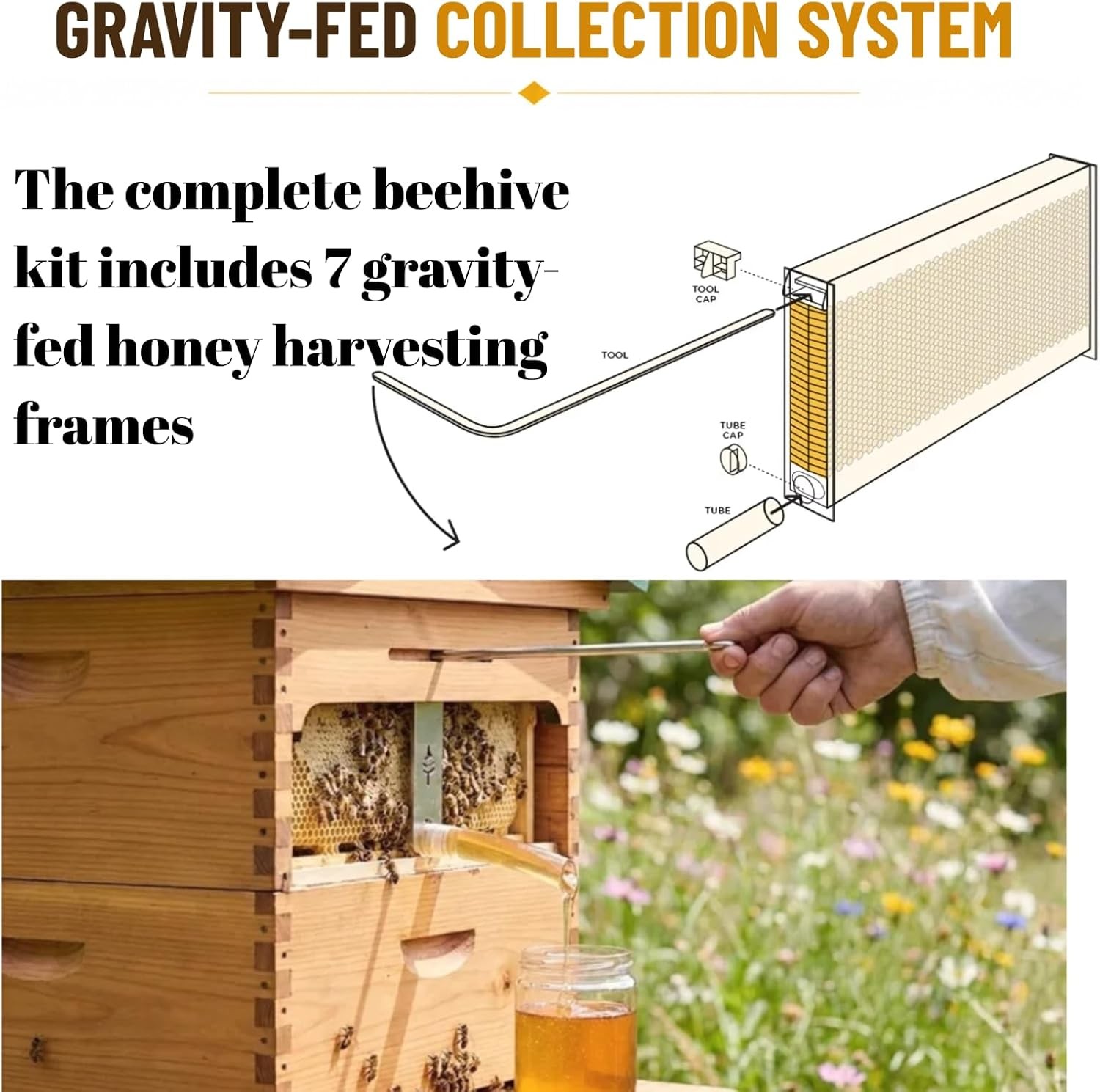 Automatic Beehive Starter Kit with 7 Gravity Auto hive Frames for Beekeeping