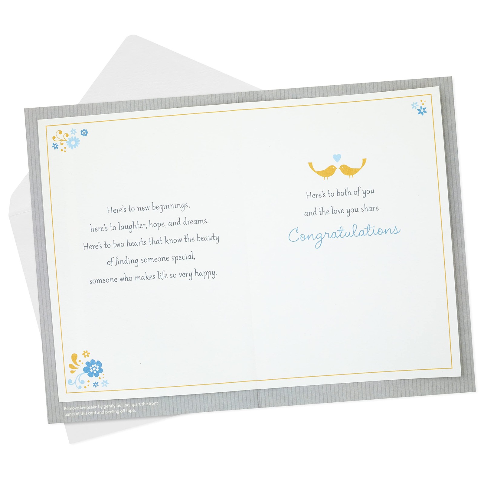 Hallmark Wedding Card (Removable Keepsake Wooden 5 inches x 7.2 inches, Grey