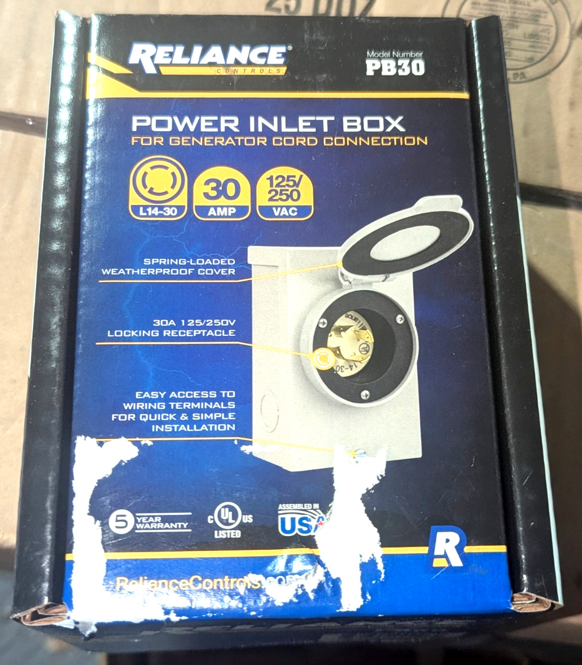 Reliance Controls 30 Amp Power Inlet Box Model PB30 Generator to House Outlet