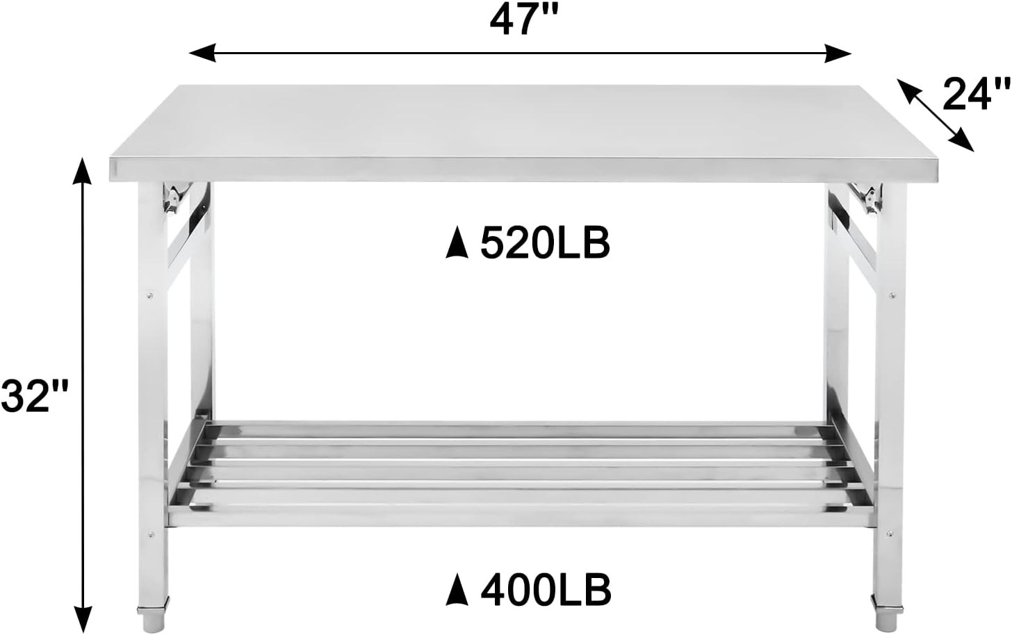 Sturdy 24×48 Inch Stainless Steel Prep Table – 500 LBS Capacity