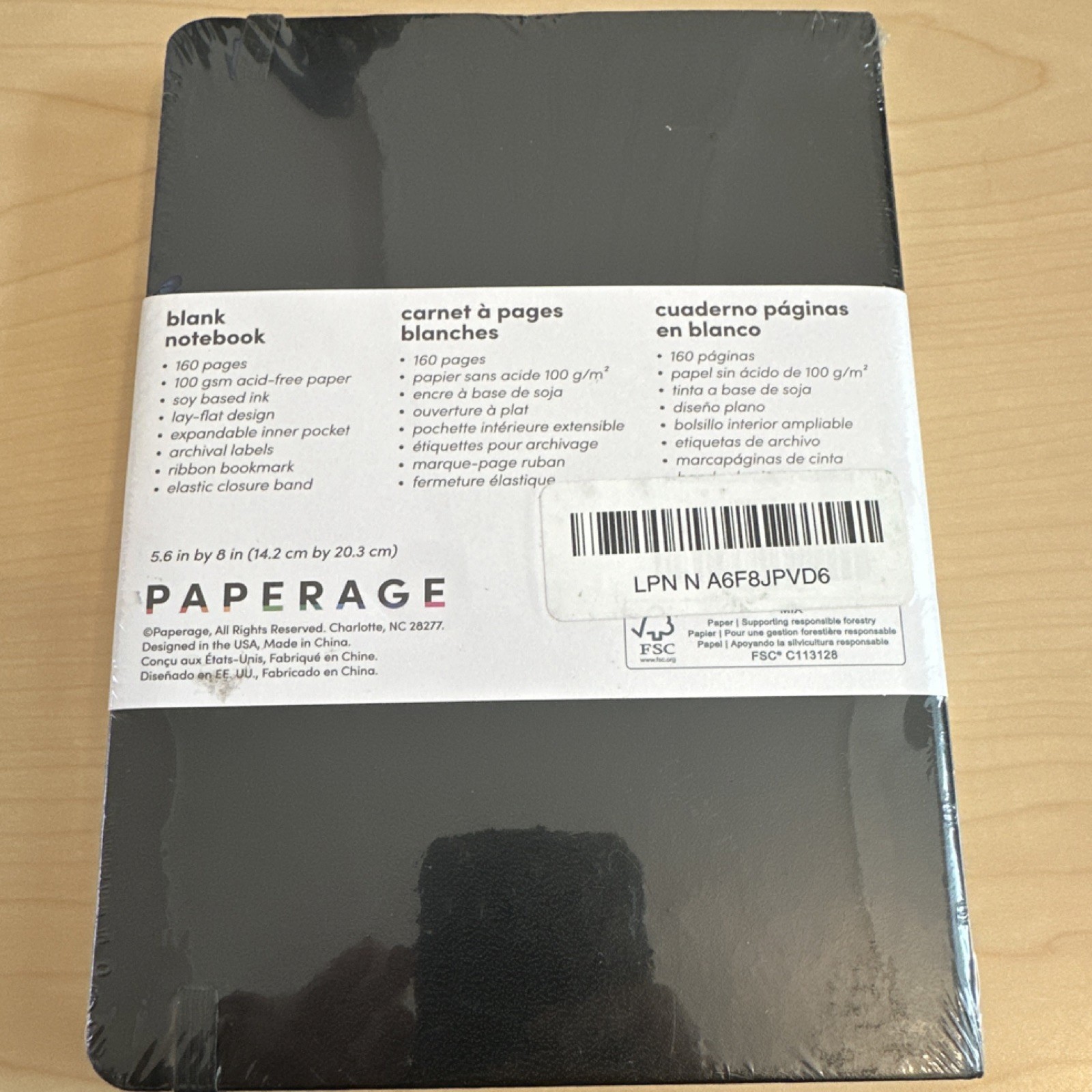 Paperage Blank Notebook 5.6 x 8 in 160 Pages Lay-Flat Pocket Ribbon Elastic