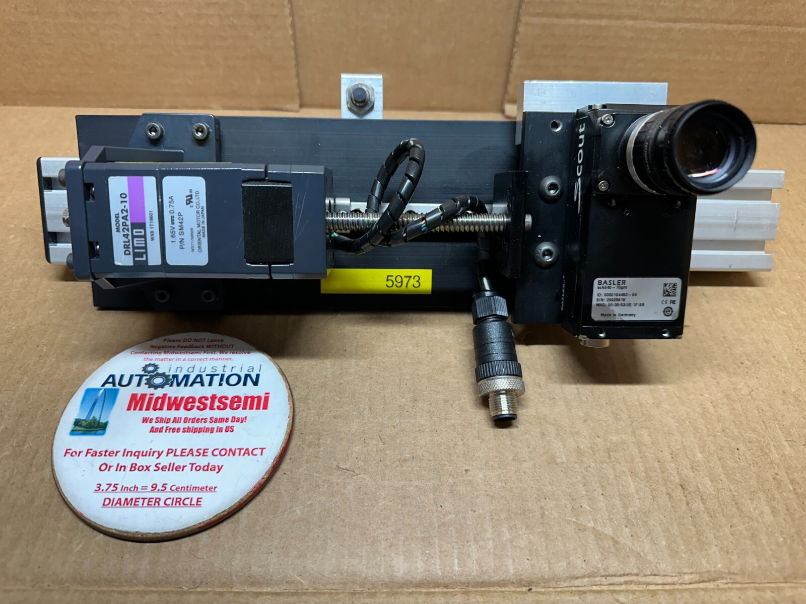 BASLER SCA640-70GM MONOCHROME CCD CAMERA + ORIENTAL DRL42PA2-10 S/N: 20925616