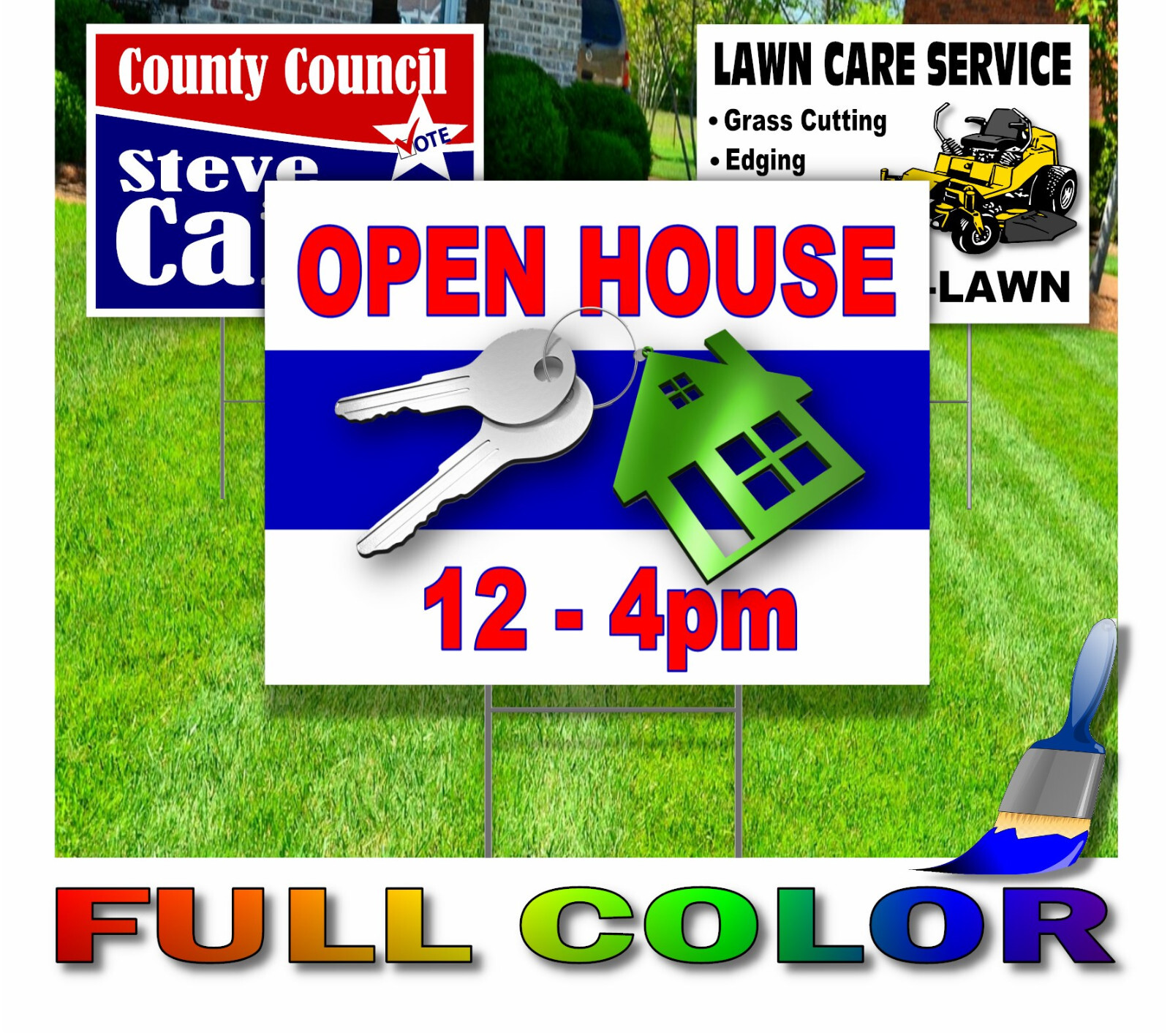 2 Pack – Custom Yard Signs-18×24-Full Color Design-Double Sided-Stakes Optional