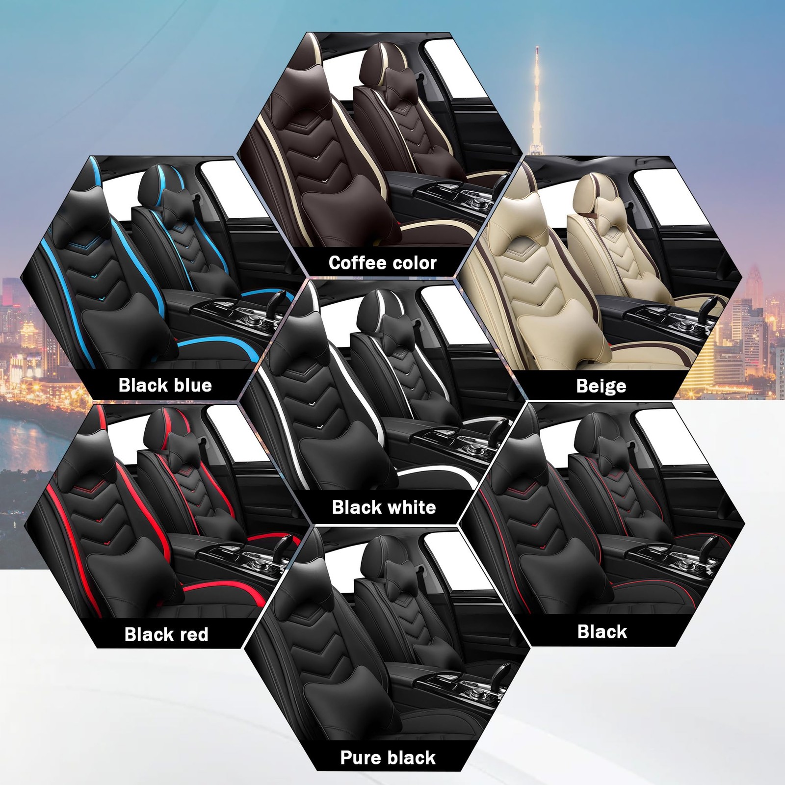 Car Seat Covers Dodge Grand Caravan 2000-2020 Nappa Leather 5 Seat Black Blue