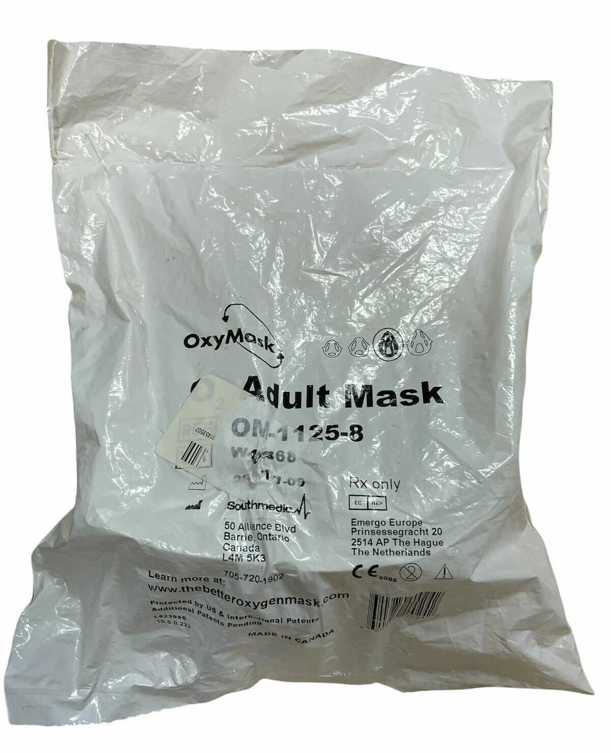 Oxy Mask OM-1125-8 with Standard Connector Oxygen Mask 25Ct Factory Sealed