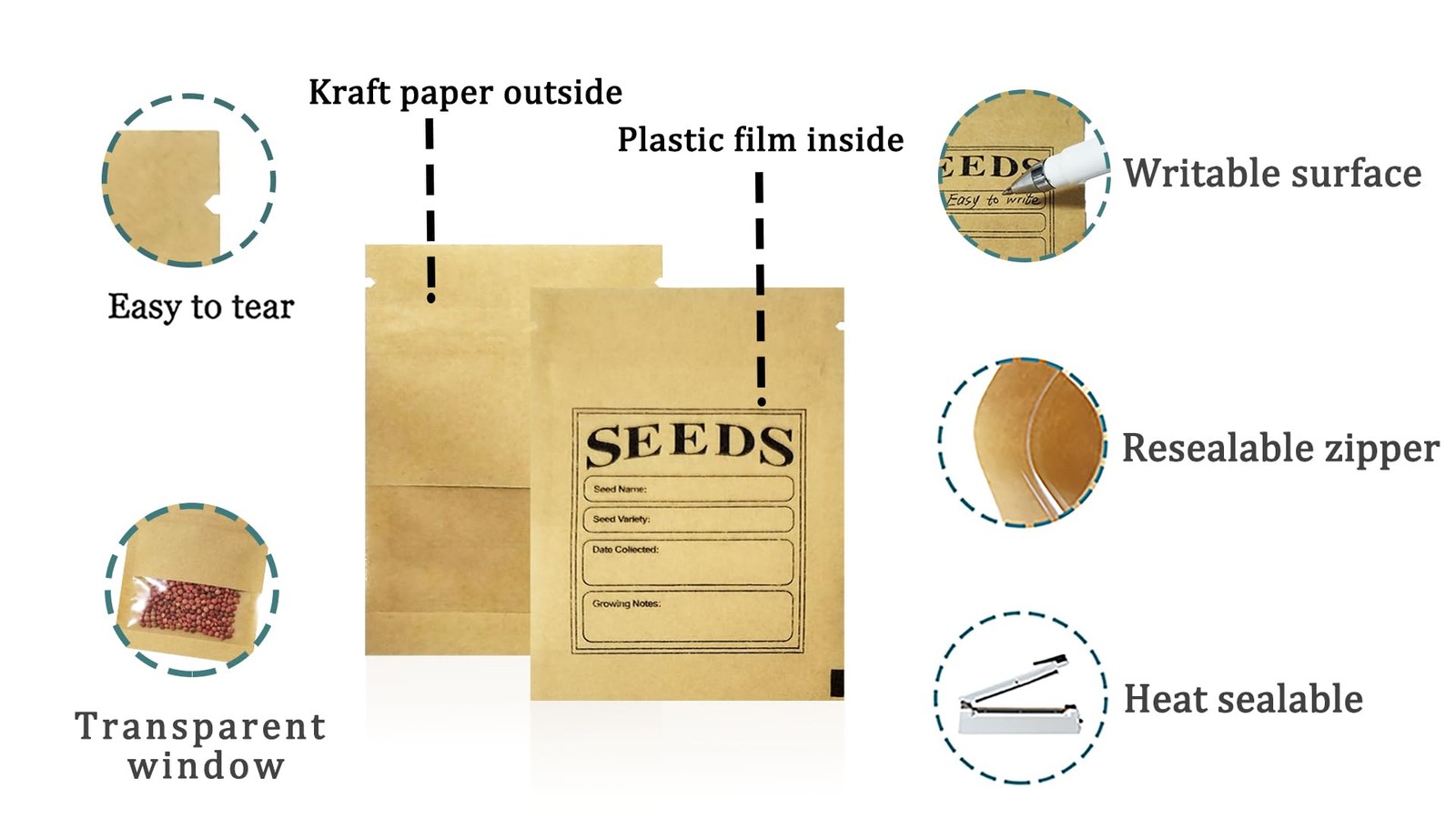 MITOB 500 Pack Clear Window Small Resealable Seeds Packets Coin Envelopes