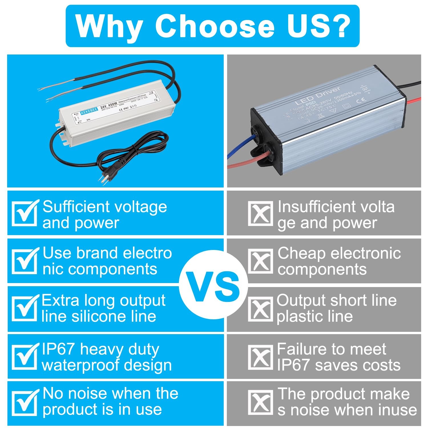 LED Driver 24V400W Waterproof Power Supply AC90-130V to DC24V16.7A Low…