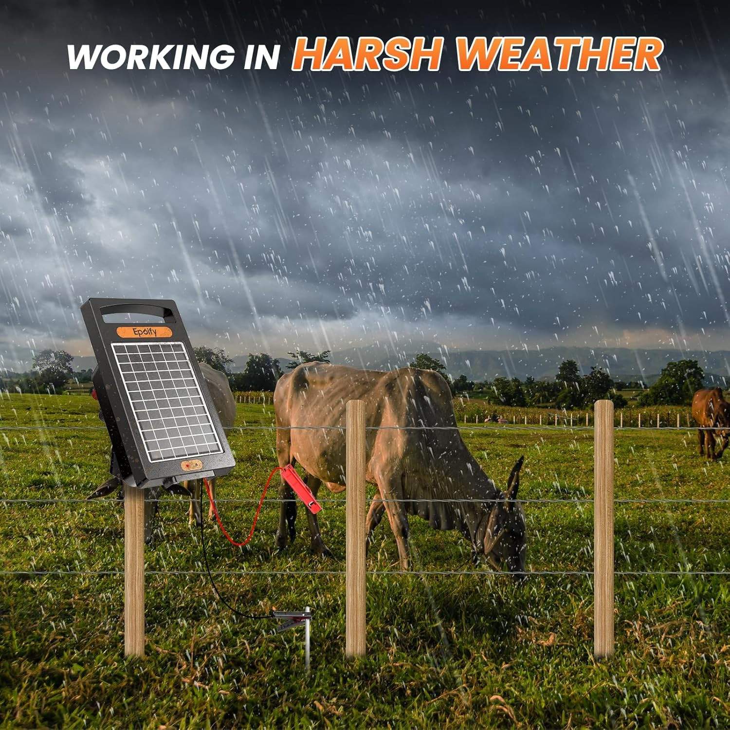 24 Hour Solar Electric Fence Charger, 10 Miles, up to 10200V Output Range Electr