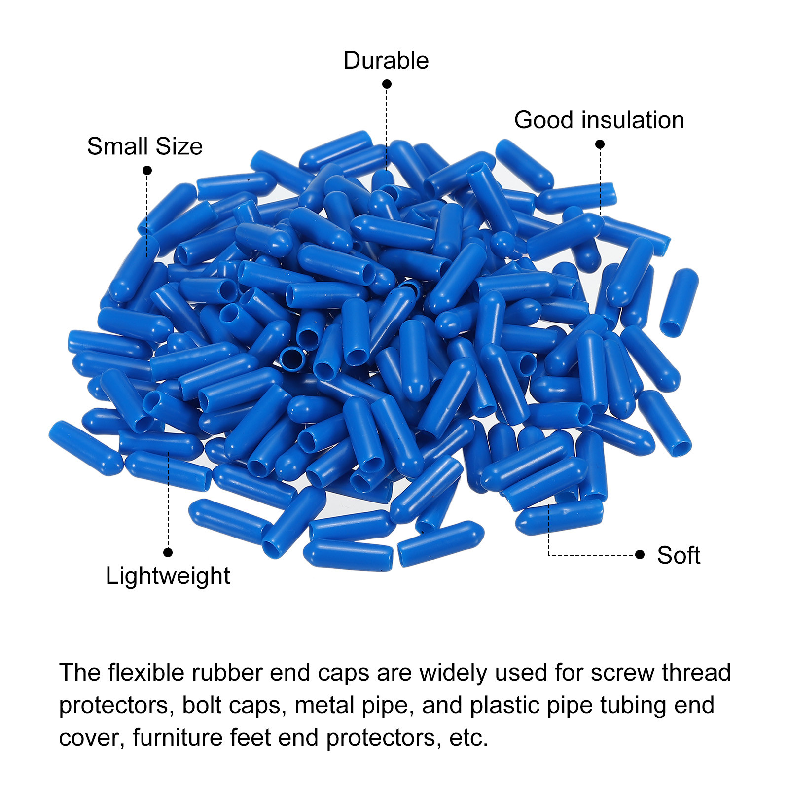 200 x Rubber End Caps Cover 1/8″ Vinyl Screw Thread Protector Round PVC Blue