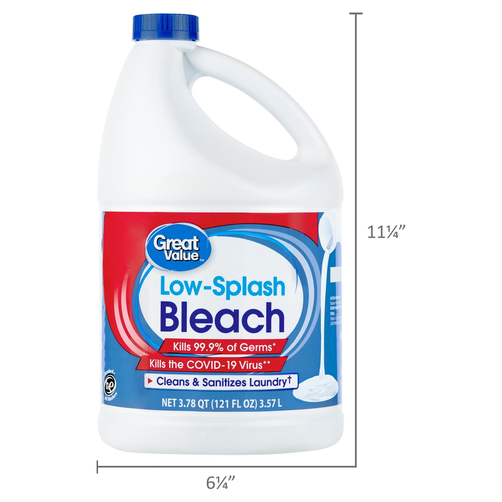 Great Value Concentrated Low Splash Bleach Regular, 121 floz