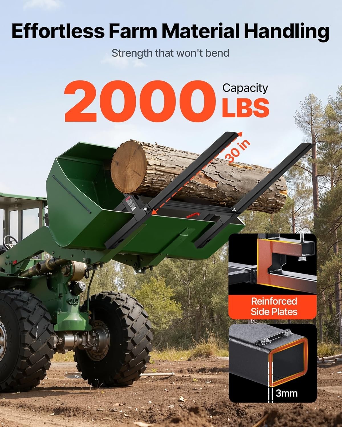 Heavy-Duty 2000 lbs Clamp-On Pallet Forks for Tractors & Skid Steers – 43-Inch